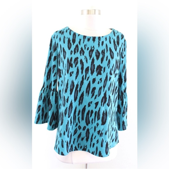 Tyler Boe Tops - Tyler Boe Women's Teal Black Leopard Print Knit Bell Sleeve Top